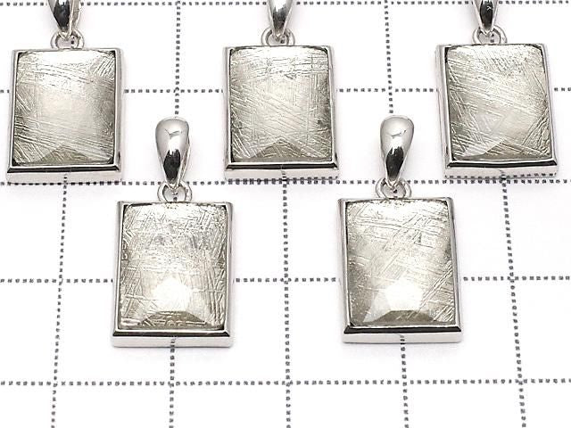[Video] Meteorite (Muonionalusta) Faceted Rectangle Pendant 13x10mm Silver925