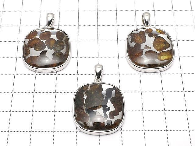 Kenyan Sericho Pallasite Meteorite Rectangle Pendant 26x24mm Silver925