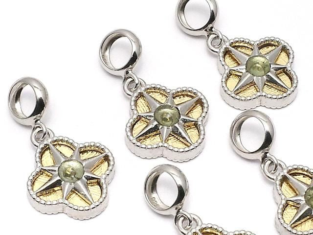 Meteorite & Moldavite 1-stone Flower Motif Pendant 11x11mm Yellow Gold Silver925