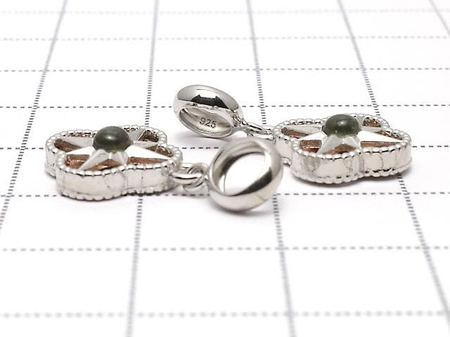 Meteorite & Moldavite 1-stone Flower Motif Pendant 11x11mm Pink Gold Silver925