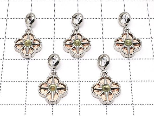 Meteorite & Moldavite 1-stone Flower Motif Pendant 11x11mm Pink Gold Silver925
