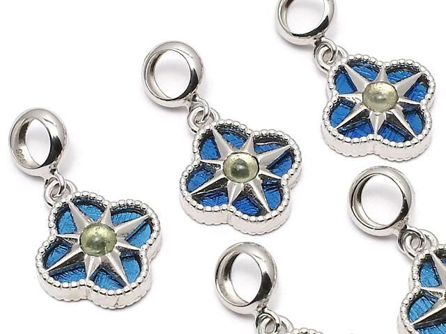 Meteorite & Moldavite 1-stone Flower Motif Pendant 11x11mm Blue Silver925