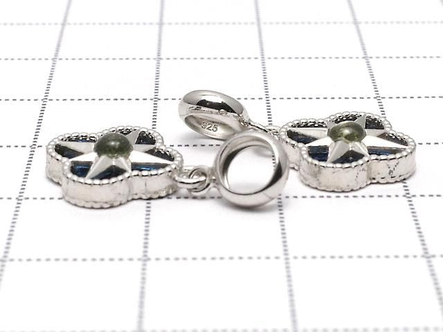 Meteorite & Moldavite 1-stone Flower Motif Pendant 11x11mm Blue Silver925