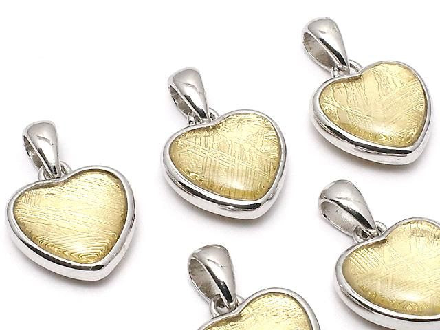 [Video] Meteorite (Muonionalusta) Heart Pendant 12x12mm Both Side Finish Yellow Gold Silver925 1pc