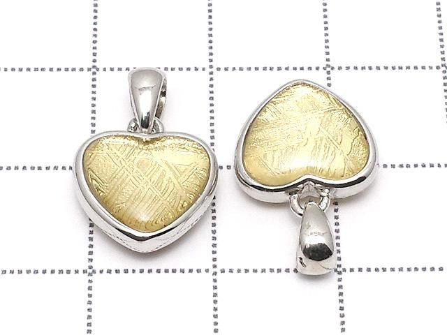 [Video] Meteorite (Muonionalusta) Heart Pendant 12x12mm Both Side Finish Yellow Gold Silver925 1pc