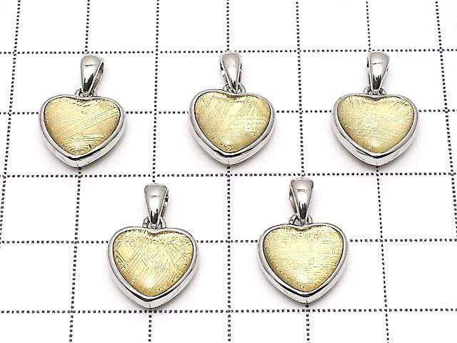 [Video] Meteorite (Muonionalusta) Heart Pendant 12x12mm Both Side Finish Yellow Gold Silver925 1pc