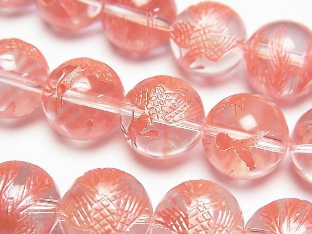 [Video] Red! Phoenix (Four Divine Beasts) Carved! Crystal AAA Round 14mm 1/4 or 1strand beads (approx. 14inch/35cm)