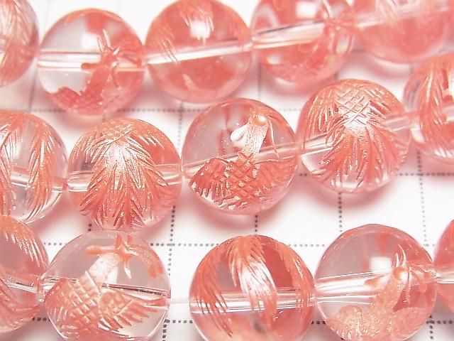 [Video] Red! Phoenix (Four Divine Beasts) Carved! Crystal AAA Round 14mm 1/4 or 1strand beads (approx. 14inch/35cm)