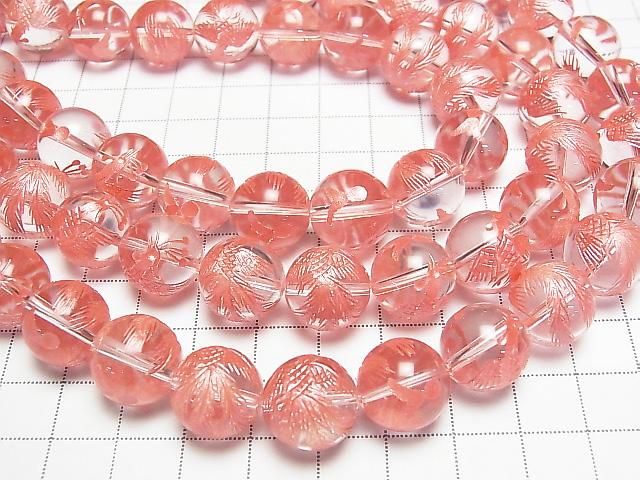 [Video] Red! Phoenix (Four Divine Beasts) Carved! Crystal AAA Round 14mm 1/4 or 1strand beads (approx. 14inch/35cm)