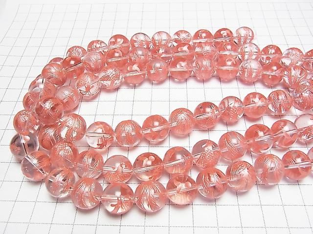 [Video] Red! Phoenix (Four Divine Beasts) Carved! Crystal AAA Round 14mm 1/4 or 1strand beads (approx. 14inch/35cm)