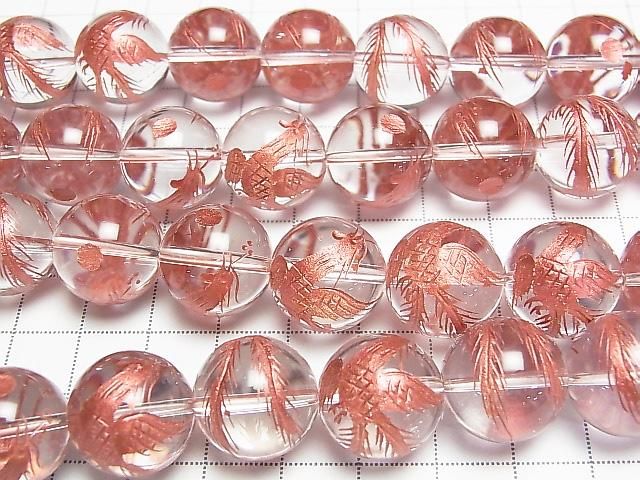 [Video] Red! Phoenix (Four Divine Beasts) Carved! Crystal AAA Round 16mm 1/4 or 1strand beads (approx. 14inch/35cm)