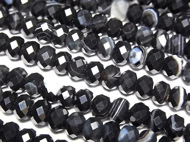 Brown-Black Agate Faceted Button Rondelle 6x6x4mm 1strand beads (approx. 15inch/36cm) High Quality!