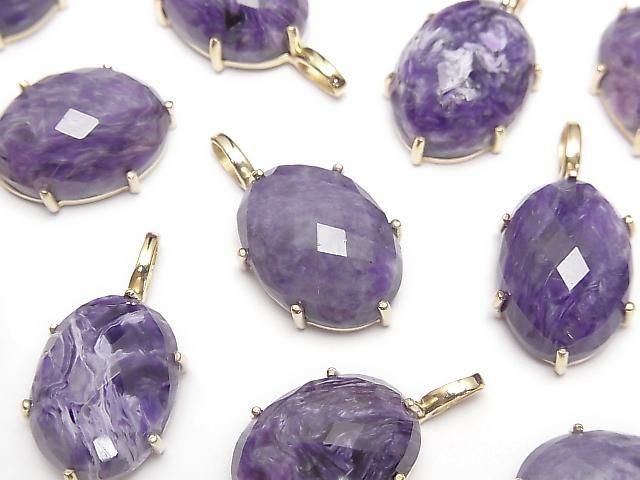 [Video] Charoite AAA Faceted Pendant 16x12mm 18KGP 1pc
