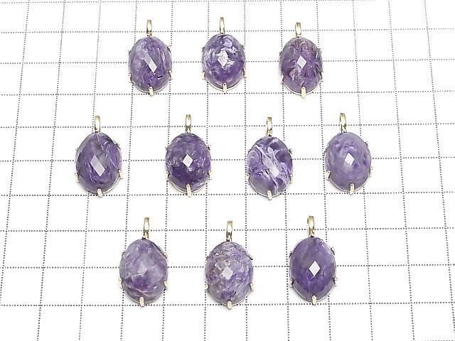 [Video] Charoite AAA Faceted Pendant 16x12mm 18KGP 1pc