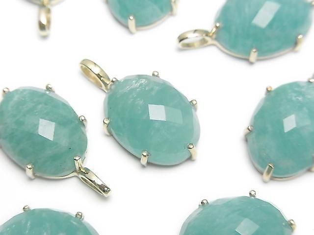 [Video] Amazonite AAA Faceted Pendant 16x12mm 18KGP 1pc