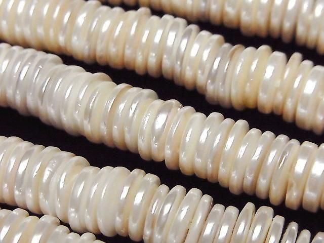 [Video] Shell Pearl White Rondelle (Heishi) 10x10x1.5mm 1strand beads (approx. 15inch/36cm)
