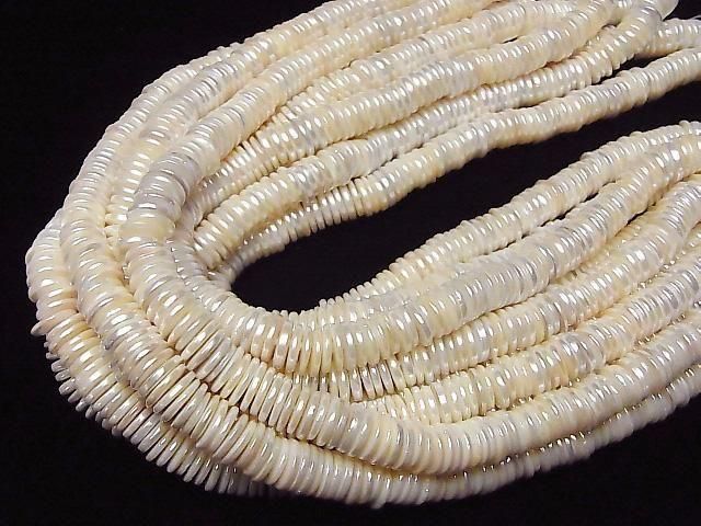 [Video] Shell Pearl White Rondelle (Heishi) 10x10x1.5mm 1strand beads (approx. 15inch/36cm)