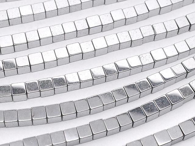 [Video] Hematite Cube 2x2x2mm Silver Coated 1strand beads (approx. 15inch/38cm)