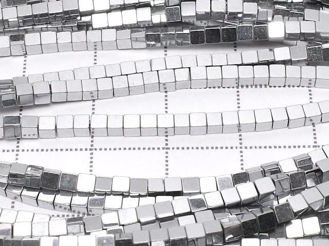 [Video] Hematite Cube 2x2x2mm Silver Coated 1strand beads (approx. 15inch/38cm)