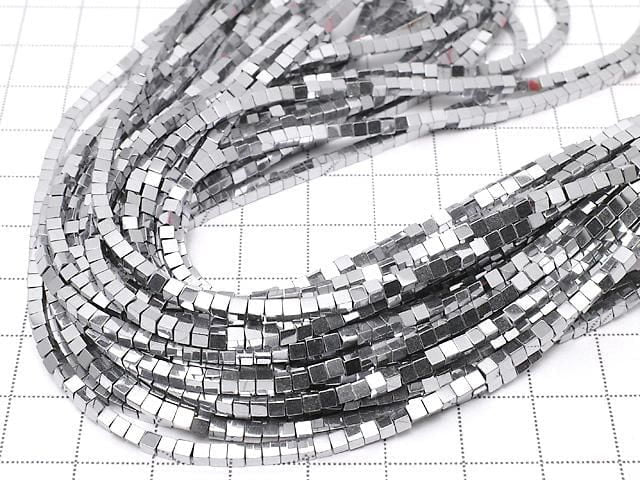 [Video] Hematite Cube 2x2x2mm Silver Coated 1strand beads (approx. 15inch/38cm)