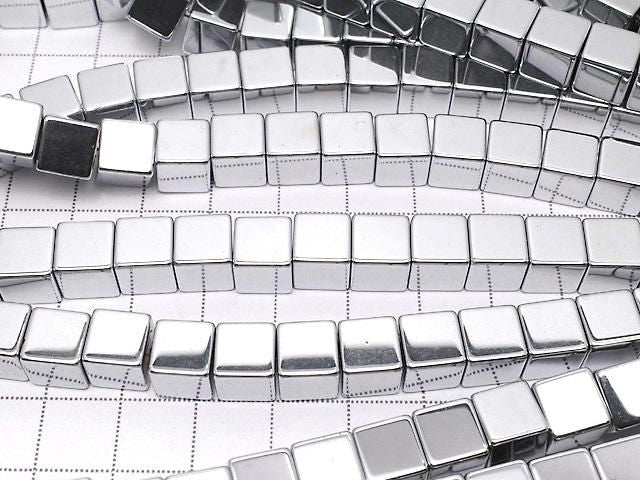 [Video] Hematite Cube 8x8x8mm Silver Coated 1strand beads (approx. 15inch/38cm)