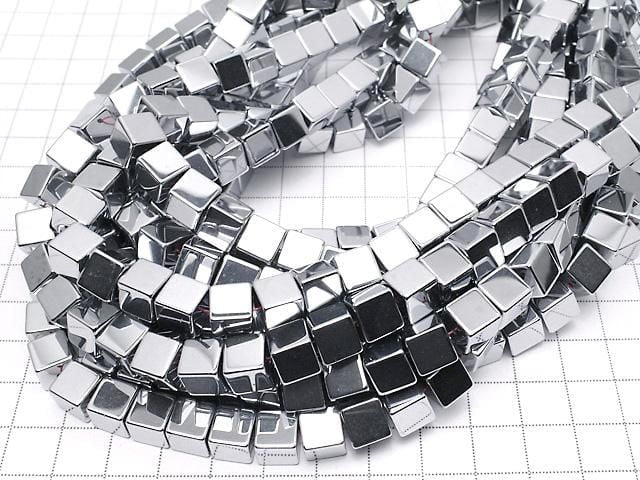 [Video] Hematite Cube 8x8x8mm Silver Coated 1strand beads (approx. 15inch/38cm)
