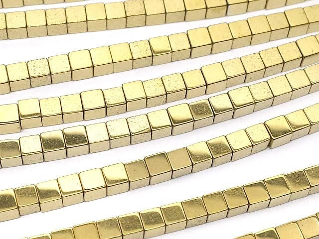 [Video] Hematite Cube 2x2x2mm Gold Plated 1strand beads (approx. 15inch/38cm)