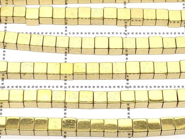 [Video] Hematite Cube 2x2x2mm Gold Plated 1strand beads (approx. 15inch/38cm)