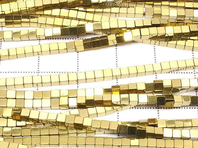[Video] Hematite Cube 2x2x2mm Gold Plated 1strand beads (approx. 15inch/38cm)