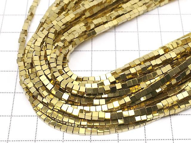 [Video] Hematite Cube 2x2x2mm Gold Plated 1strand beads (approx. 15inch/38cm)