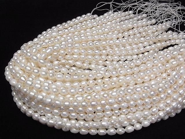 [Video] Fresh Water Pearl AA+ Rice 8x6x6mm White 1strand beads (approx. 15inch/36cm)
