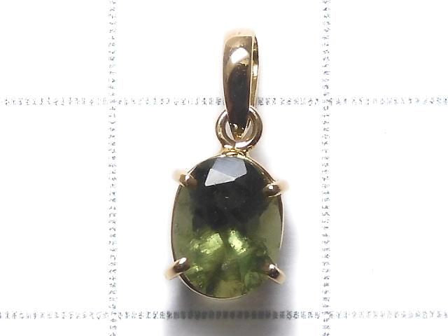 High Quality Moldavite AAA Faceted Pendant [18K Yellow Gold] NO.102 [One of a kind]