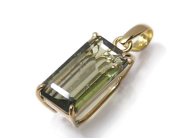 High Quality Moldavite AAA Faceted Pendant [18K Yellow Gold] NO.103 [One of a kind]