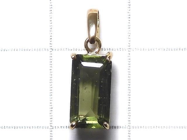 High Quality Moldavite AAA Faceted Pendant [18K Yellow Gold] NO.103 [One of a kind]