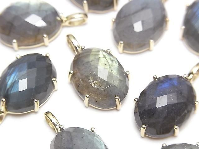 [Video] Labradorite Faceted Pendant 16x12mm 18KGP 1pc