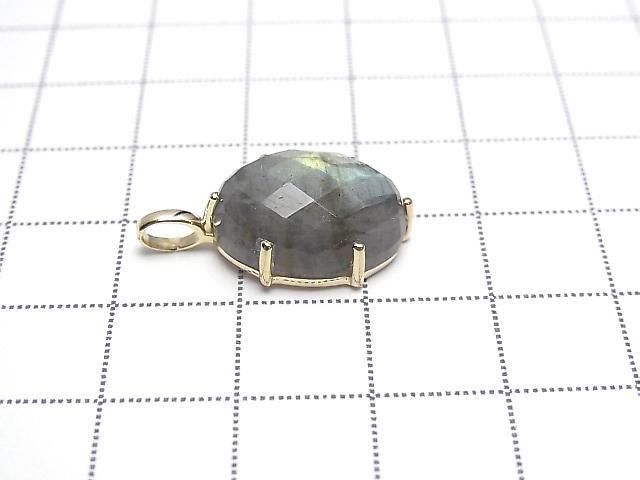 [Video] Labradorite Faceted Pendant 16x12mm 18KGP 1pc