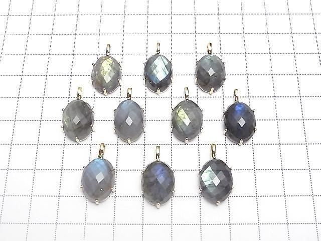 [Video] Labradorite Faceted Pendant 16x12mm 18KGP 1pc