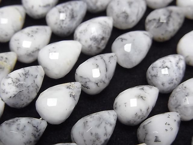Dendrite Opal Vertical Hole Faceted Drop 10x7x7mm half or 1strand beads (aprx.7inch/18cm)
