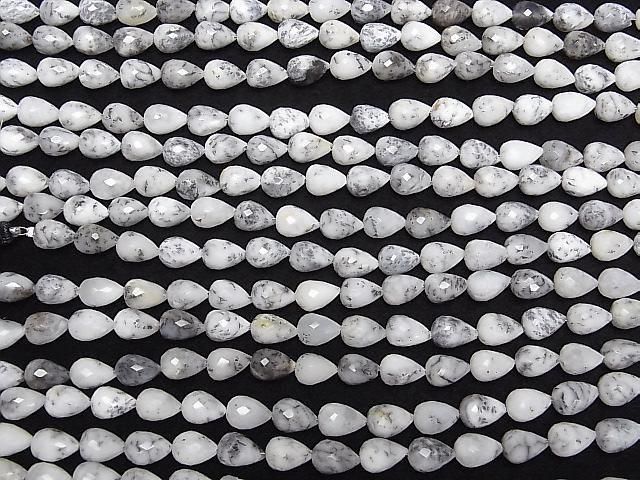 Dendrite Opal Vertical Hole Faceted Drop 10x7x7mm half or 1strand beads (aprx.7inch/18cm)