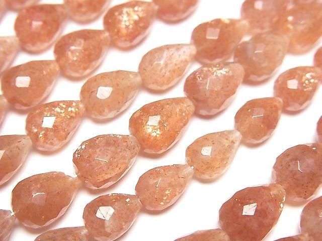 High Quality Sunstone AA++ Vertical Hole Faceted Drop 10x7x7mm half or 1strand beads (aprx.7inch/18cm)