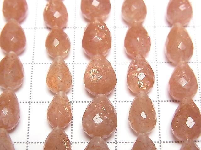 High Quality Sunstone AA++ Vertical Hole Faceted Drop 10x7x7mm half or 1strand beads (aprx.7inch/18cm)