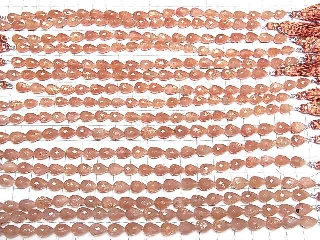 High Quality Sunstone AA++ Vertical Hole Faceted Drop 10x7x7mm half or 1strand beads (aprx.7inch/18cm)