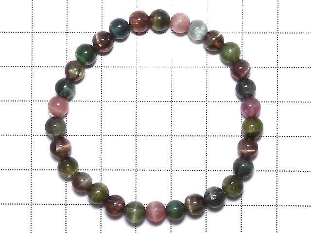 Top Quality Tourmaline Cat's Eye AAAAA Round 6mm 1strand beads (Bracelet) NO.2 [One of a kind]