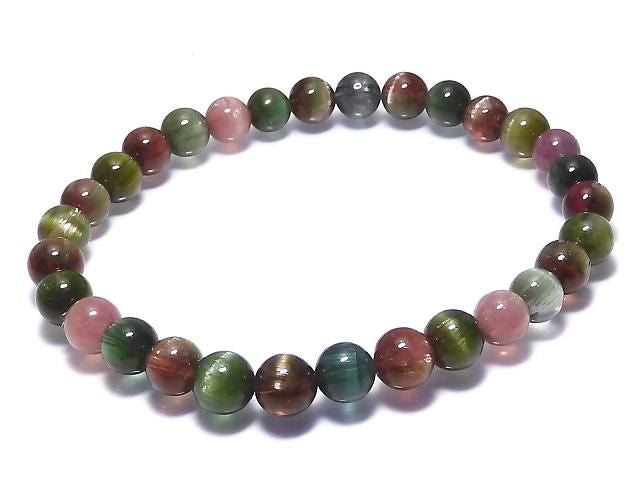 Top Quality Tourmaline Cat's Eye AAAAA Round 6mm 1strand beads (Bracelet) NO.2 [One of a kind]