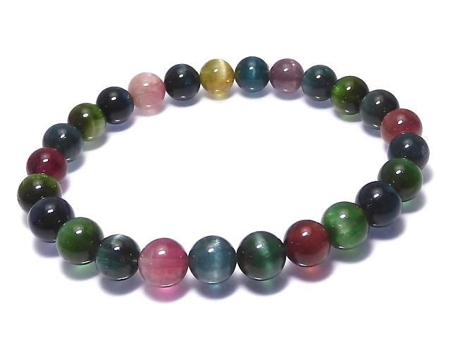 Top Quality Tourmaline Cat's Eye AAAAA Round 7.5mm 1strand beads (Bracelet) NO.4 [One of a kind]