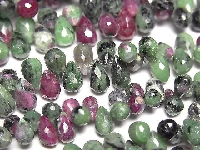Ruby in zoisite Drop Faceted Briolette 1strand beads (approx. 6 inches/16 cm)