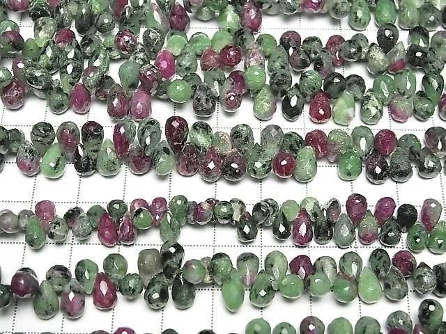 Ruby in zoisite Drop Faceted Briolette 1strand beads (approx. 6 inches/16 cm)
