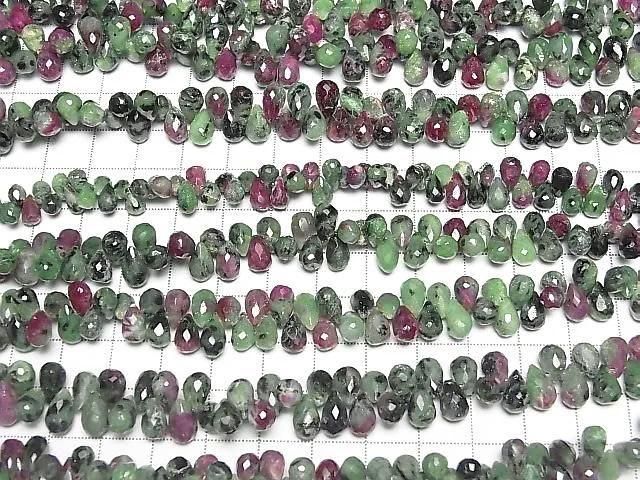 Ruby in zoisite Drop Faceted Briolette 1strand beads (approx. 6 inches/16 cm)