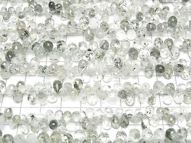 Green mica in quartz drop-faced briolette half or 1strand beads (approx. 6 inches/16 cm)