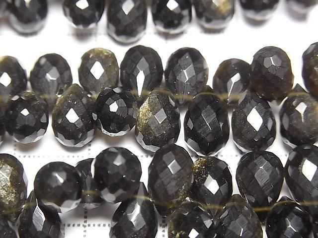 Golden Obsidian Drop Faceted Briolette half or 1strand beads (approx. 6 inches/16 cm)